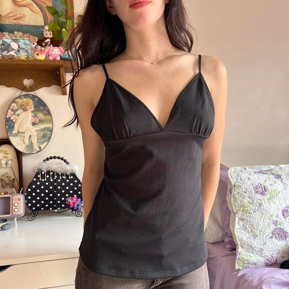 Express Vintage 2000s Sporty Black Fishnet Mesh Tank Top Medium